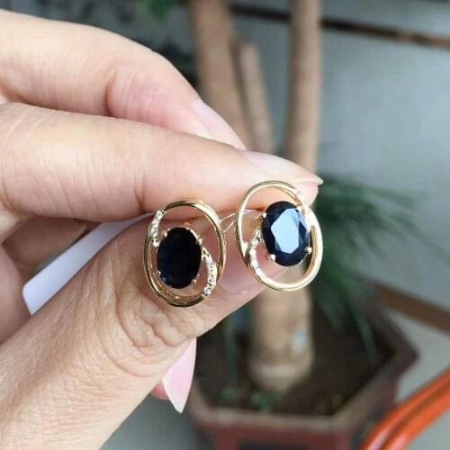 18K Gold Natural Real Sapphire Earrings Fine Elegant Jewelry for Women Earring