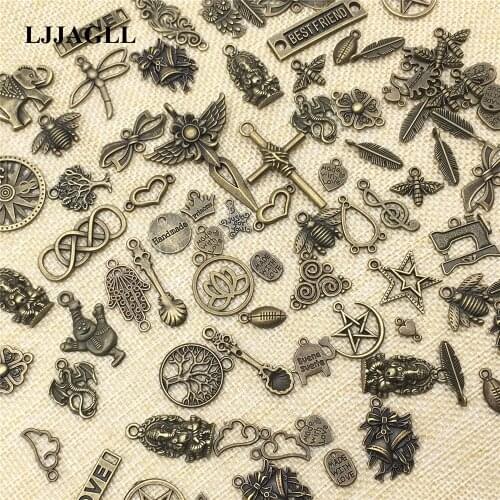 20PCS/lot Mixed Zinc Charms Bronze Plated Alphabet Flower Necklaces Pendants Trendy Bracelets Making Findings Diy Jewelry HK06