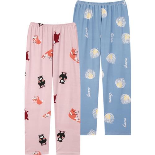Spring and Autumn Womens Pajamas Elastic Waist Cute Womens Pants Pure Cotton Loose Comfortable Cartoon Discount Package 2 Piec