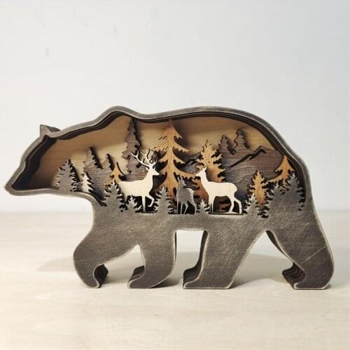 2021 Animal Bears Craft Figurine Desktop Table Ornament Carving Deer Model Creative Home Office Decoration Sculpture