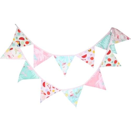 3.2m Pink Blue Cartoon Flamingo Cotton Banner Pennant Garland Flags Kids Baby Birthday Bunting Gathering Wedding Party Accessory