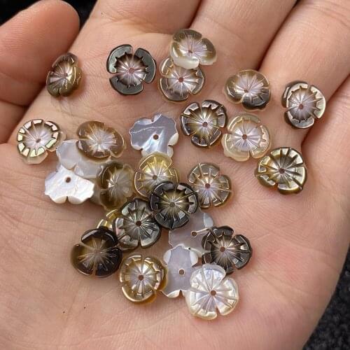 New Fashion 5pcs Natural Shell Black Shell Beads Flower Shape for Jewelry Making Necklace Bracelet Earrings Size 10mm