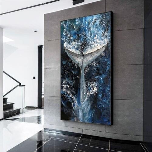 Knife Abstract Canvas Painting Hand Painted Home Decor Wall Art Whale Pictures Large Decoration Painting Living Room Reding Room