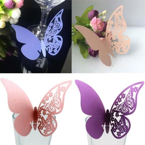 50pcs 6Colors Colorful DIY Butterfly Place Escort Wine Glass Cup Paper Card for Wedding Party Home Decorations
