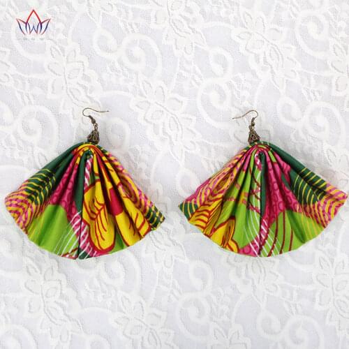 BRW 2020 Fabric African Earrings Ethnic Ankara Earrings Fan Shape African Print Earring For Women Ankara Handmade Jewelry WYA081