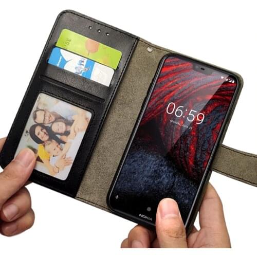 Case on For Nokia 6.1 Plus Case Flip leather Wallet Card Slot Silicon protective shell Cover Phone Aluminum Foil