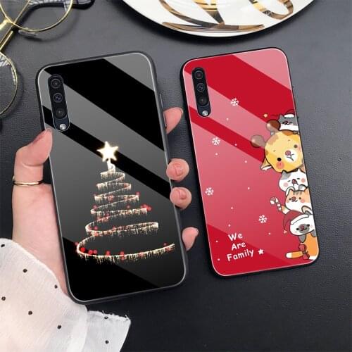 Case For Samsung A50 A51 A71 A70 A20 A40 A20E S10 S20 S9 S8 S7 Edge Ultra Puls Note 10 9 8 Plus Glass Phone Cases Christmas Capa
