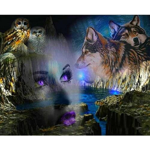 Painting By Number 60x75cm Owl Wolf Mountain Girl Figure DIY Wall Art Gift DIY Pictures By Numbers Canvas Kits Home Decoration