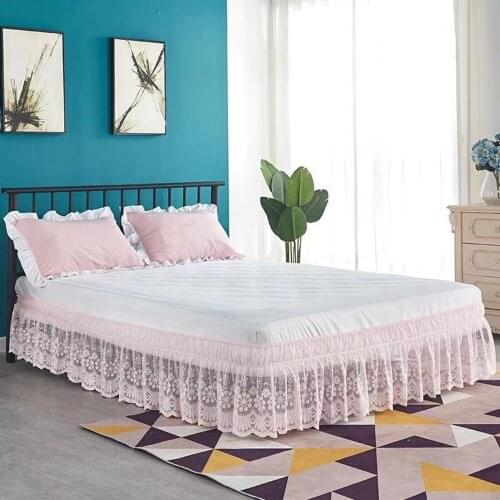 Lace Bed Skirt with Ruffles Decoration Washable Soft Microfiber Dust-proof Protector Bedroom Accessory