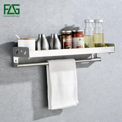 FLG Kitchen Shelf Kitchen Racks Towel Holder Wall Mounted Stainless Steel Towel Bar Brushed Nickel Kitchen Sink Shelves