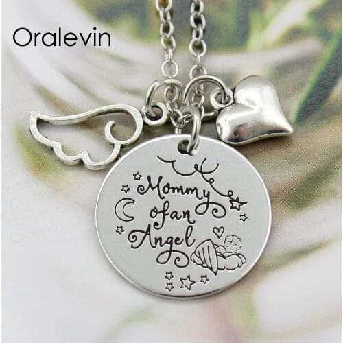 MOMMY OF AN ANGEL Inspirational Hand Stamped Engraved Custom Charms Pendant Necklace Gift For Daughter Jewelry 10Pcs/Lot #LN1708