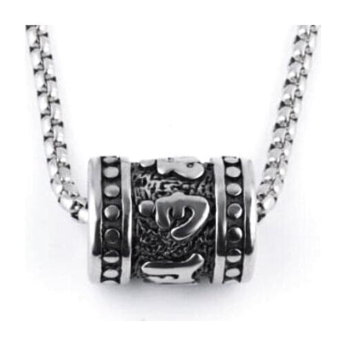 European and American Fashion Retro Totem Cylindrical Dharma-Vessel Hip Hop Necklace Wholesale Mens Titanium Alloy Necklace