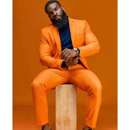 Orange 2 Pieces Business Mens Blazer Groom Tuxedos For Wedding Prom Suit (Jacket+Trousers) Fashion Streetwear Custom Made