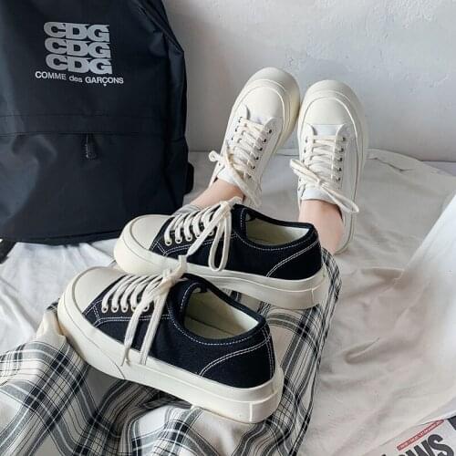2021 New Thick Soled Canvas Shoes Korean Student Womens Shoes Korean Horseshoe Muffin Board Shoes