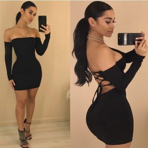 New 7-color autumn nightclub bag hip skirt sexy tube top strap European and American long-sleeved halter dress womens clothing