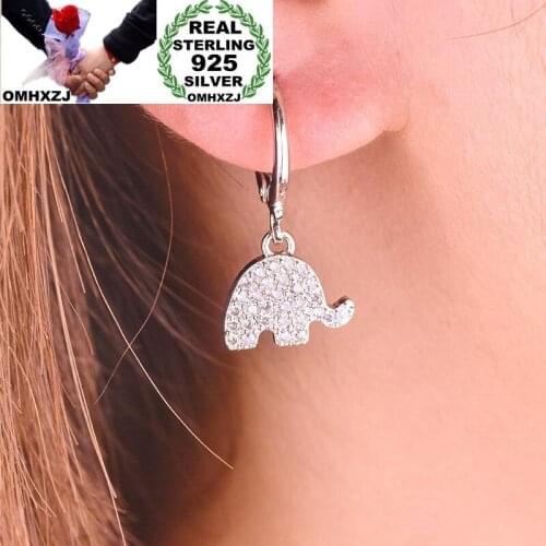 OMHXZJ Wholesale EA648 European Fashion Woman Girl Party Birthday Wedding Gift Elephant Zircon 925 Sterling Silver Drop Earrings