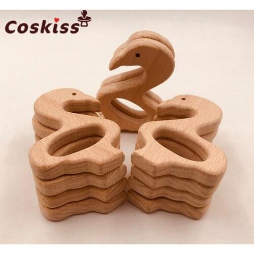 Organic Baby Teether Product Beech Wooden Swan Teether DIY Wood Personalized Pendent Eco-Friendly Safe Baby Teething Chew Toys