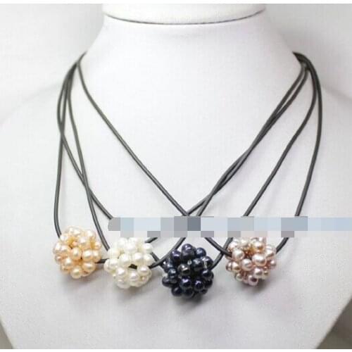 Jewelr 004956 4pcs white pink lilac black pearl weave ball pendant necklace