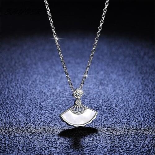 Classic 925 Sterling Silver Brilliant Cut 0.1 Carat Pass Diamond Tester Skirt Fan Pendant Necklace Women Jewelry Clavicle Chain