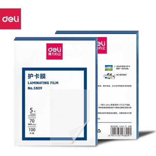 100PCS/lot Deli 3809 hot pouch laminator film 5"(95x135mm) size 70 mic photo documents PET laminating film pouch film wholesale