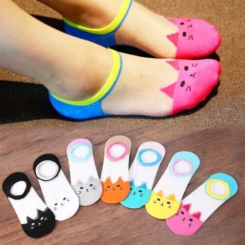 Cat Printed Low Promotional Clothing Accessories Transparent Invisible Women Ankle Sock Lovely Cut Fashion 7 Colors