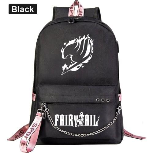 New Cartoon Cute Fairy Tail Prints Boys Girls Kids School bag Women USB Chain Backpack Canvas Men Bagpack Packsack Bookbag