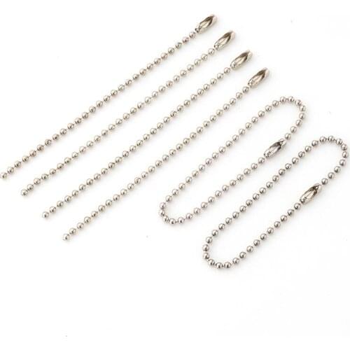 20/100pcs White Round Ball Bead Chains Copper metal 10/12/15cm Length Dog Tag Bulk Chains With Connector For DIY Pendant Jewelry