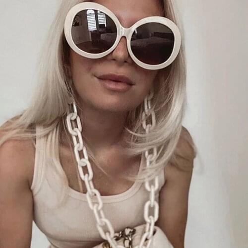 Chain Round Sunglasses Women 2020 New Luxury Designer Big Retro Sun Glasses Female Oversized Shades UV400 Beige Eyewear