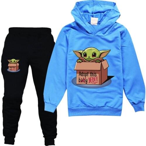 Boys Hoodies Sweatshirts Christmas Mandalorian Baby Yoda Fashion Clothes Hooded T Shirt Child Girls Fall Tops Sportswear Suit
