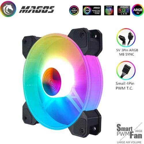 Chassis Fan ARGB 12cm , PWM Smart Temperature Control, 5V M/B SYNC CPU Water Cooling Fan, 3Pin DRGB+4Pin PWM