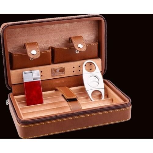 High quality cedar cigar accessories water box skin portable travel cigarette cigar box knife light humidifier 034