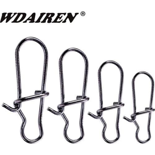 WDAIREN 100pcs/Lot Stainless Steel Fishing Snaps Fast Lock Clips Size Safety Connector Accessories Tackle for Lures Hooks