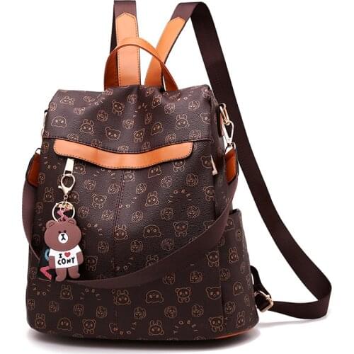 Ladies Shoulder Bag 2021 New All-match Fashion School Backpack Female Soft Leather Cartoon Lady Backpack Women Designer Backpack