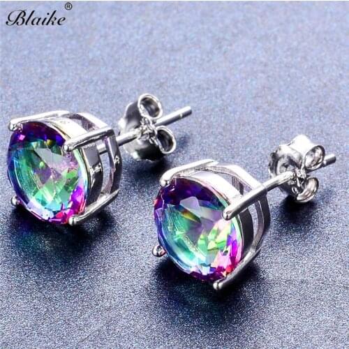Blaike Korean Simple Round Zircon 925 Sterling Silver Stud Earrings for Women Small Cute Jewelry Valentines Day Birthstone Gift