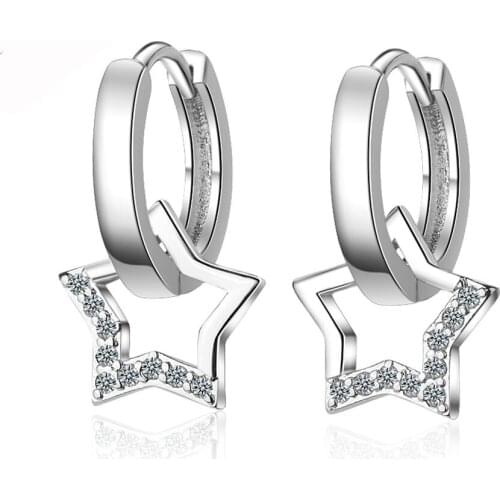 Utimtree Lovely Dazzling Five Star Cubic Zircon Drop Earrings for Bridal Women Fashion 925 Sliver Crystal Dangle Earring Jewelry