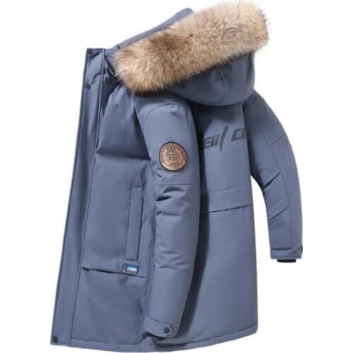 Winter Solid Down Jacket Men Thicken Long White Duck Down Hooded Down Parkas Fur Collar Windproof Warm Jacket Men Winter Clothes