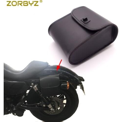 ZORBYZ Mini Black Motorcycle Handlebar Sissy Bar Saddlebag Tool bag PU Leather Saddlebags For Harley Honda Kawasaki Universal