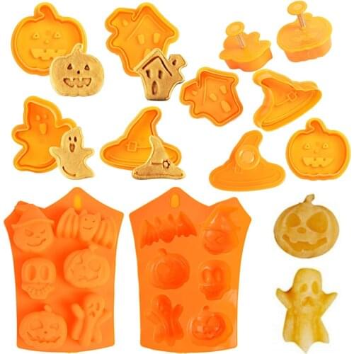 1/4Pcs Halloween Decor Pumpkin Ghost Bat Silicone Cookies Mold Plastic Cookies Cutter Fondant Baking Mould Cake Decorating Tools