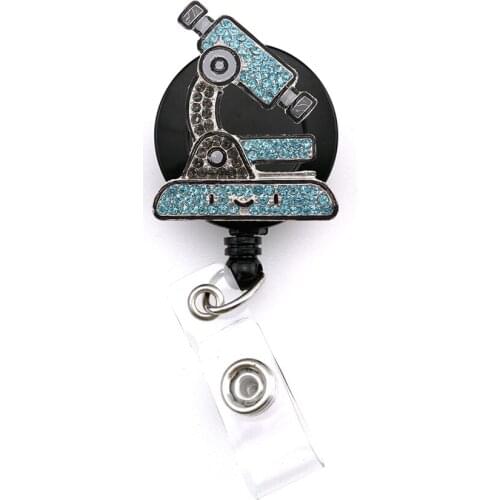 10 pcs/lot Free Shipping Microscope Rhinestone Retractable Nurse Id Badge Holder Reel
