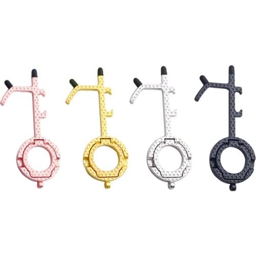 10pcs Multifunctional EDC Non-Contact Door Opener Bottle Opener Phone Screen Button Elevator Contactless Press Pen Keychain