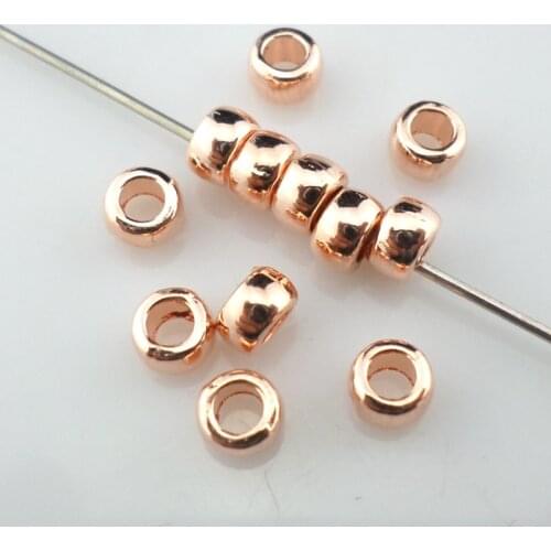 120pcs Alloy Rose Gold Smooth Round Rings Loose Charm Spacers Beads 3x5mm Jewelry Beading Findings