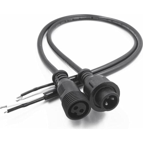 2 Core BLACK Waterproof pigtail,20cm/30cm/50cm long each;male and female;male connectors diameter:13.5mm/18.5mm outdoor