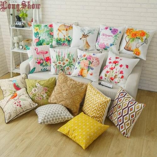 45x45cm Square Creative Modern Cotton Pillow Case Sika Deer Flowerpot Christmas Decorative Ribbon Embroidered Cover For Pillow