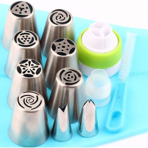 9Pcs Stainless Steel Nozzles Icing Russian Rose Piping Tips Pastry And 1 Pastry Bag 1 Brush 2Pcs Coupler Sets Cake Decorating
