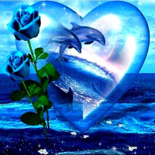 Full Square/Round Drill 5D DIY Diamond Painting "Dolphin Rose" 3D Rhinestone Embroidery Cross Stitch 5D Home Decor Gift