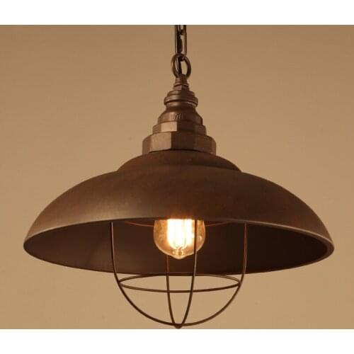 American retro rust color single head iron LED pendant lamp industrial style restaurant decoration E27 lighting hanging chain