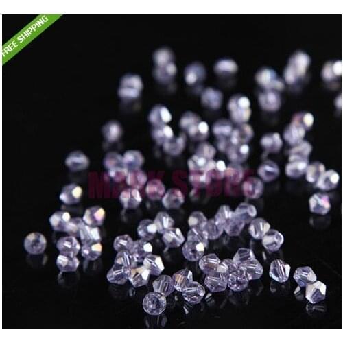 Free Shipping 1200Pcs Bicone Faceted Glass Crystal Spacer Beads Charms 4mm Light Purple AB Coating For Jewelry Making Craft DIY