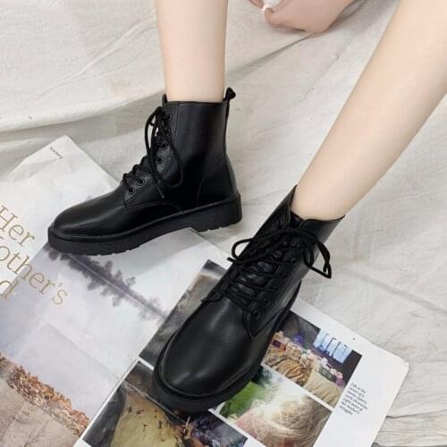 Flat Boots Women Shoes Fur Fashion Round Toe Lace-up Leather Ladies Autumn and winter new plus velvet W20-59