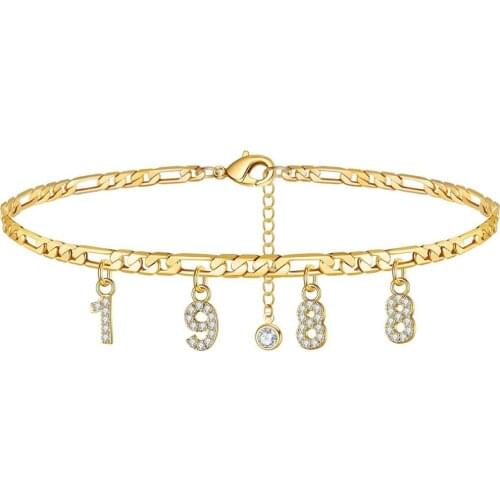 Lateefah custom Ankle Bracelets for Women Dainty Date Anklet Personality Birth Year Ankle Bracelets for Women Beach Foot Jewel