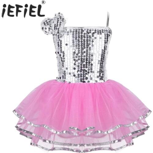 Kids Girls Jazz Dancewear Costumes Spaghetti Straps Sparkly Sequins Dress Up with Hairclip for Modern Dance Performing Clothes